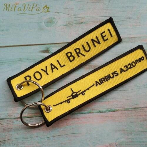 MiFaViPa Chaveiro Side A Royal Brunei Side B A320 NEO Key Chains Embroidery Yellow llavero for Aviation Lover Fashion Trinkets