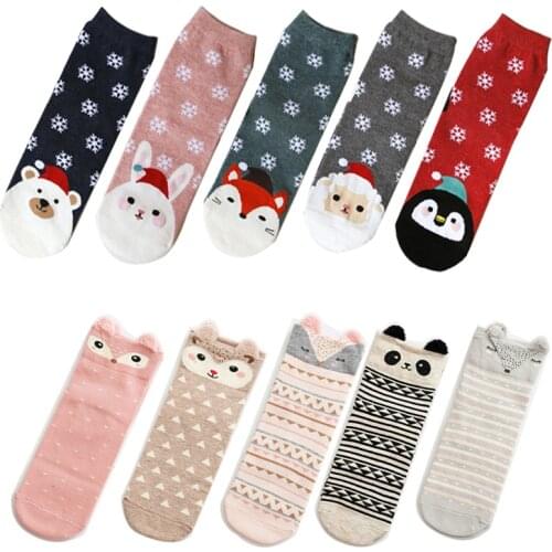 Cute Cartoon Women Socks Cotton Animal Sock Autumn Winter Warm Socks for Lady Girls Christmas Art Socks Calcetines Femme
