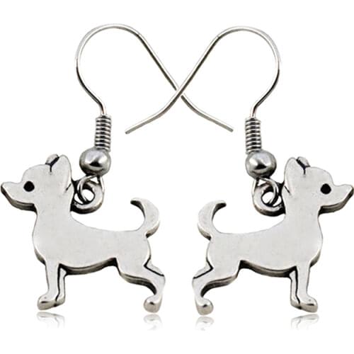 Fashion Vintage Silver Color Boho Chihuahua Dog Charms Drop Earrings Statement Long Animal Earrings For Women Jewelry Wholesale