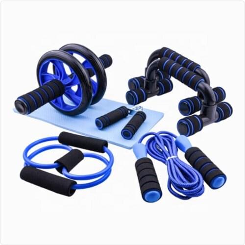 Abdominal Core Exercise AB Wheel Roller Set with Handgrip Pullers Jump Rope and Knee Pad for Abs