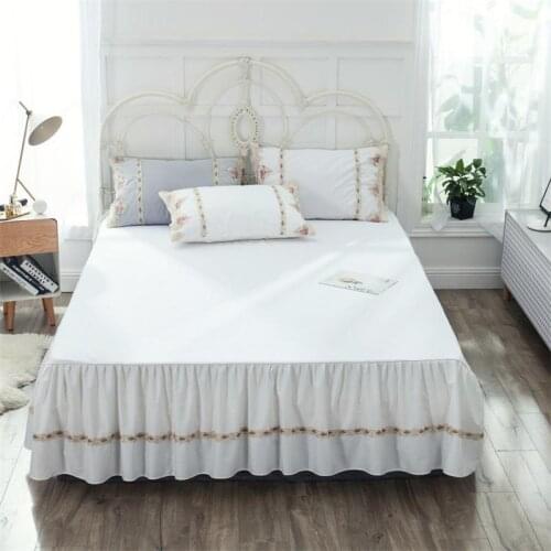 2020 new products All cotton Bedspread Fitted Sheet Pillowcases 2/3pcs Pure color Princess Pleated lace embroidery Bedding