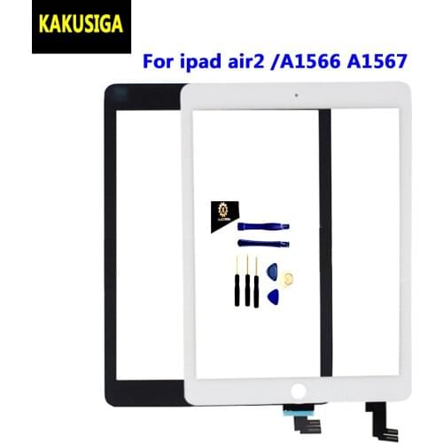 New For iPad 6 Air 2 2nd Gen Generation Glass Touch Screen A1567 A1566 Touch Screen Digitizer with Adhesive Sticker