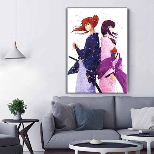Watercolor Japanese Anime Samurai Rurouni Kenshin Poster Print Nordic Romatic Wall Art Home Deco Canvas Painting Frame