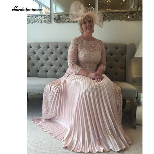 Lace Beading O Neck Three Quarter Pink Mother of the Bride Dress Floor-Length Elegant vestidos para madre de novia Lakshmigown