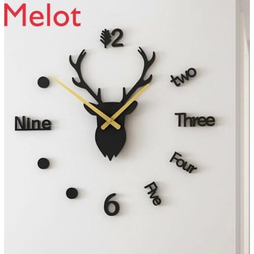 European-Style Simple Deer Head Clock Wall Clock Punch-Free Living Room Home Decorative Personality Creative Wall Clock