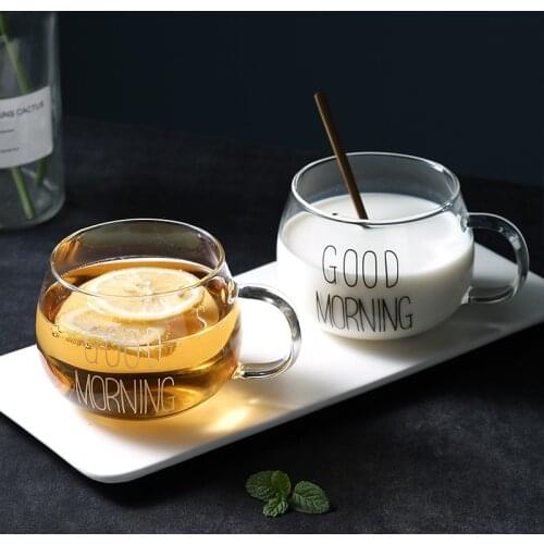 380ML Nordic Transparent Glass Cup High Breakfast Juice Cup Borosilicate Handle Coffee Mug Milk Mug Heat-resistant Water Cup