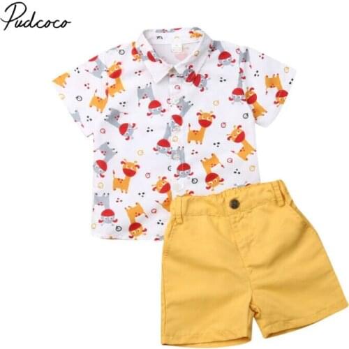 Pudcoco Christmas Clothes Set for Toddler Baby Boy Kids Christmas Deer Elf Tops Full Print Shirt + Pants Shorts Formal Outfits