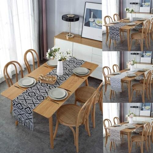 Table Runner Luxury Cotton Linen European Tassel Tablecloth Dining Minimalist Check Pattern Table Decor Wedding Table Decoration