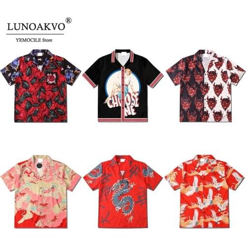 Harajuku Printed Shirt Turn-down Collar Men and Women Shirts 2021 New Summer Hip Hop Short Sleeve Daily Tops Casual Shirts