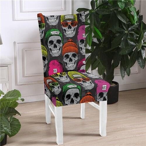Skull Printing Spandex Stretch Chair Cover Removable Anti-dirty Chairs Covers For Hotel Kitchen Dining Room