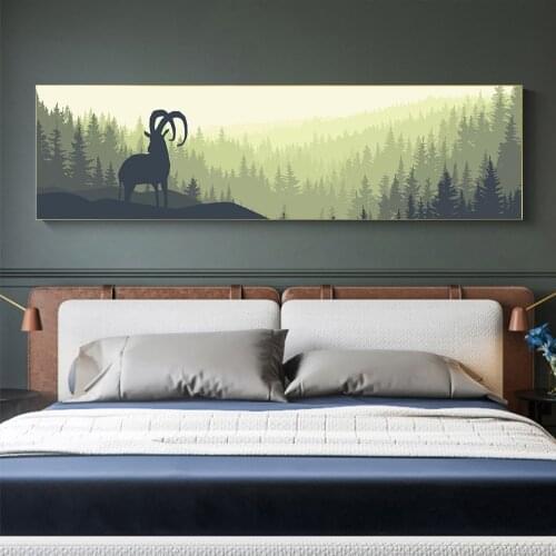 Nordic Green Forest Deer Deer Scenery Canvas Painting Print Poster Picture Art Wall Home Decoration