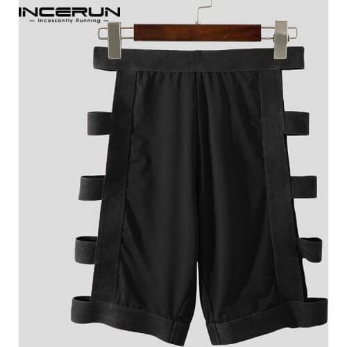 Men Sleep Shorts Solid Color Hollow Out Homewear Elastic Waist Sleep Bottoms Sexy Breathable 2021 Fitness Mens Shorts INCERUN