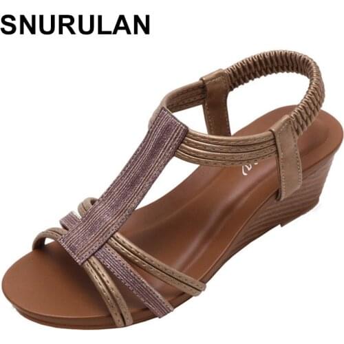 SNURULAN2021 Brand Designer Women Sandals Vintage Wedges Heels Ladies Elegant Casual Summer Gladiator Shoes