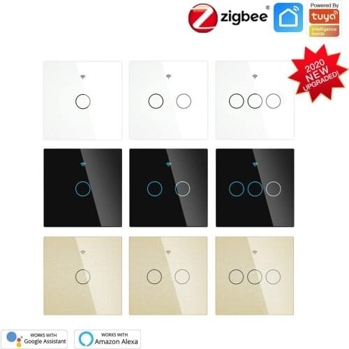 ZigBee Wall Touch Smart Light Switch With Neutral/No Neutral, No Capacitor Smart Life/Tuya Works with for Alexa Google Home