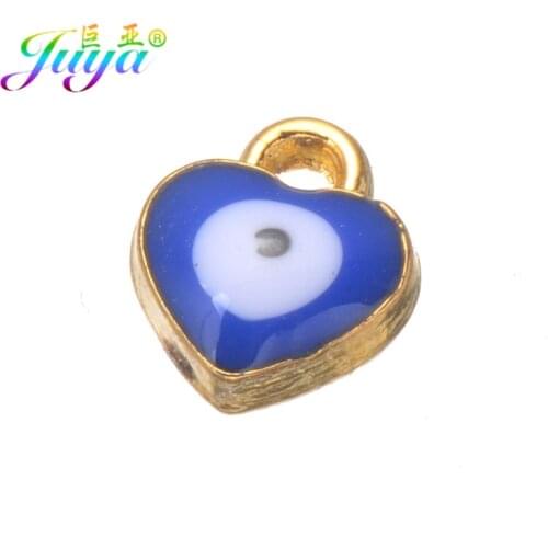 Juya Gold/Silver Color Oil Drop Enamel Evil Eye Heart Charm Pendants For Women Men Handmade Jewelry Bracelets Earrings Making