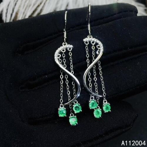 KJJEAXCMY Fine Jewelry 925 sterling silver inlaid natural Emerald female earrings Eardrop exquisite support detection