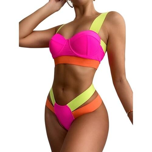 Patchwork Sexy Bikinis Push Up Swimsuit Women Cut Out Swimwear Hollow Out Bathing Suit Beachwear Bikini Sets Feminina LD1625