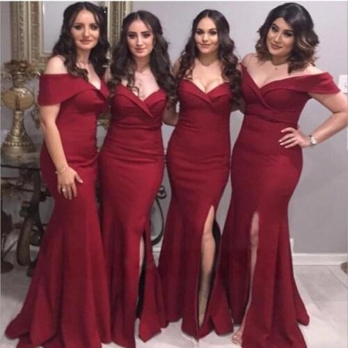 Sexy Off the Shoulder Slit Sheath Bodycon Womens Dress Evening Party Elegant Maxi Split Burgundy Dresses Long