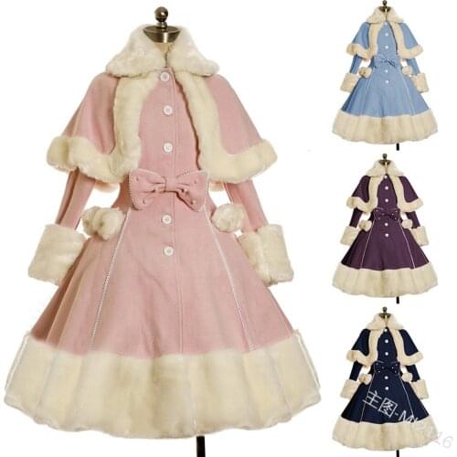 Winter and Autumn Lolita Outfit Thickened Princess Dress with Frayed Lapel Cloak Plus Size