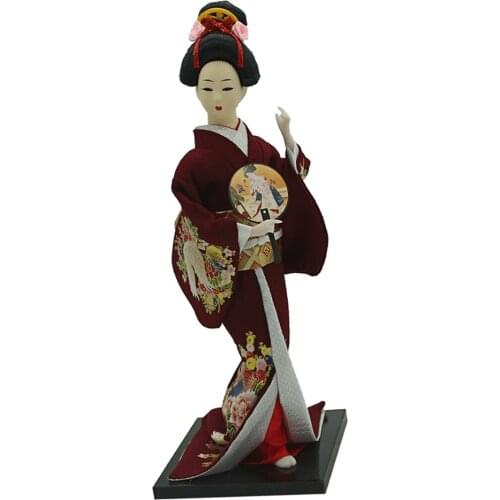 1/6 Vintage Japanese Kimono Geisha Doll Figure in Burgundy Clothing Home