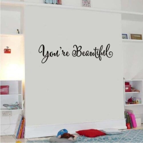 1pc Carving You're Beautiful Letters Mirror Wall Stickers for Living Room Wall Decal Mirror Decor Sticker Home Window Decoration