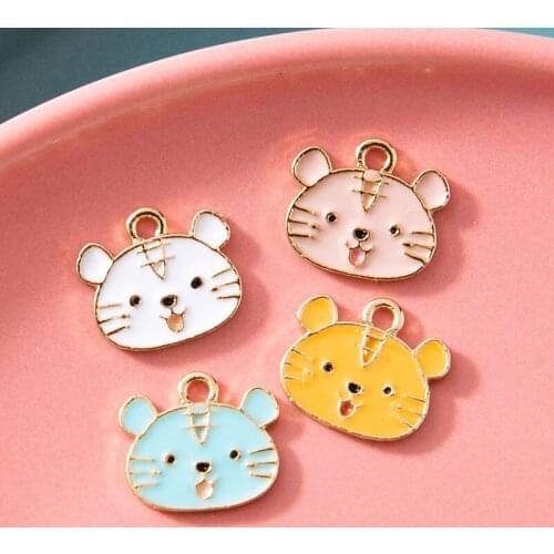 10Pcs Enamel Silver Plated Tiger Charm Pendant for Jewerly DIY Making Bracelet Women Necklace Earrings Accessories Findings