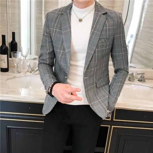 2021 plaid Blazer Men printed suit Jacket New Male Korean Style slim fit Casual Men Fashion trend dress suit Asias size S-3XL