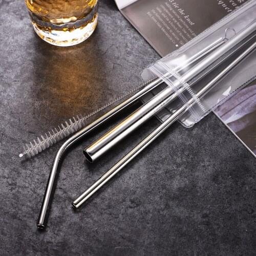 4Pcs/set Stainless Steel Drink Straws Reusable Boba Bubble Tea Straw + Clean Brush