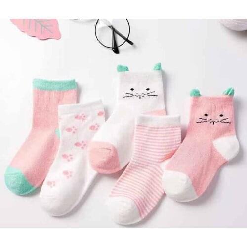 5 Pairs/lot Spring Autumn Soft Cotton Knit Cartoon Cat Animal Baby Socks Kids Boy Newborn Baby Girl Boys Socks for 0-6Yrs