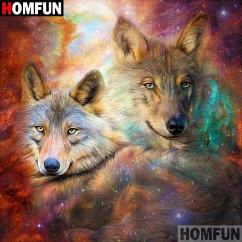 HOMFUN 5D DIY Diamond Painting Full Square/Round Drill "Animal wolf" 3D Embroidery Cross Stitch gift Home Decor A01073