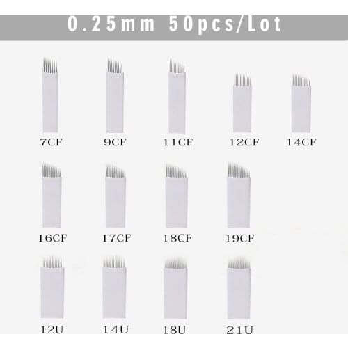 Biomaser 50pcs Microblading Needles Permanent Makeup Blades Manual Eyebrow Tattoo Curved Blade Needles For Microblading Pen