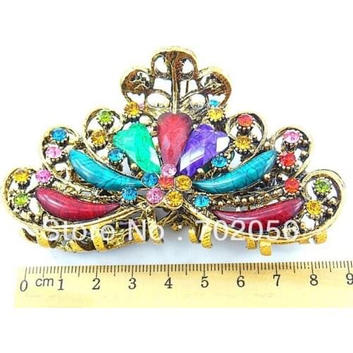 BIG vintage hair Clamps clasps claw clips Jewelry zinc alloy rhinestone crown hair claw hair clip hair mixed 100pcs/lot #3017