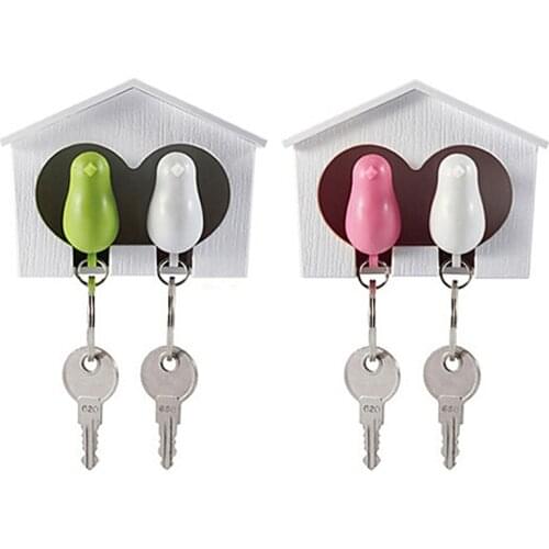 1set New Lover Sparrow Birdhouse Keychain Home Wall Hook Bird Nest Holder Key Ring Gifts