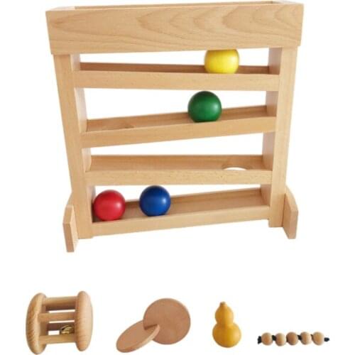 Baby Toys Montessori Nido Educational Equipment Natural Wooden Teether and Ball Tracker for Sensorial Experience Grasping Rattle