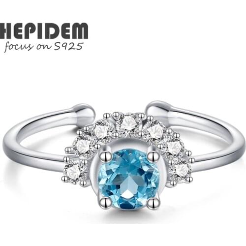 HEPIDEM 100% Really Topaz Rings Women 925 Sterling Silver Natural Blue Gemstones Wedding Bands Engagement Gift Fine Jewelry 6144