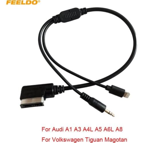FEELDO 1PC Car AMI/MDI Interface To 3.5mm Male Audio AUX + Lightning Jack Charge Only Adapter Cable For Audi/Volkswagen #FD6214