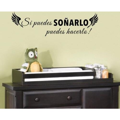 Classics Spanish Quotes If You Can Dream with Wing Vinyl Wall Sticker Bedroom Inspirational Decal for Home Decor Mural D054