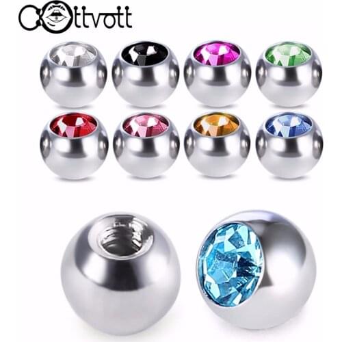 10pcs/lot Crystal Screw Hole Head Stainless Steel Ball Mixed Colors 16/14G Lip Tongue Ring Ear Belly Eyebrow Body Piercing PLP08