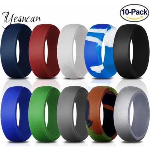 Yesucan 10Pc Multicolor Hypoallergenic Ring Men Sport Rings 8.7mm Flexible Rubber Band Silicone Wedding Gift Gay Lesbian Jewelry