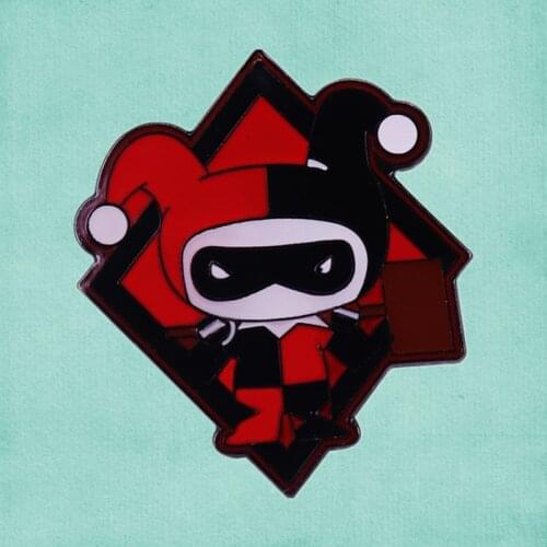 Cute chibi DC comic joker girlfriend super villain enamel pin brooch