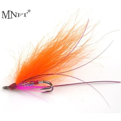 MNFT 4PCS Double Hook Orange Streamer Red Cheek Rainbow Film Body Bionic Fly Fishing Lures Carp Trout Fish Bait