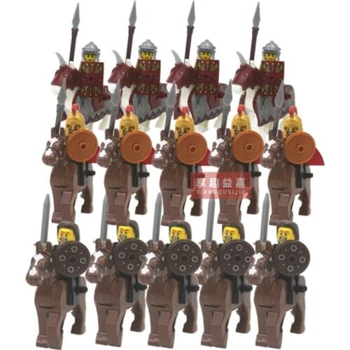 MOC Roman soldiers lancer archer Medieval Knight Action with Armor Building block kids toys Sit to ride a horse Military forces