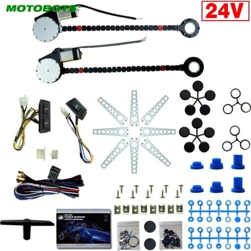 MOTOBOTS 1Set 24V Car/Truck Universal 2-Doors Electric Power Window Kits with 3pcs/Set Switches and Harness #AM1420