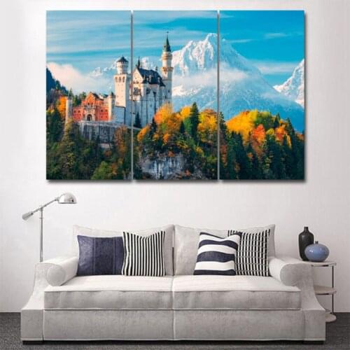 Snow Neuschwanstein Castle 3 pcs HD Canvas Painting Modern Home Decoration Living Room Canvas Print Painting Wall Decor Picture