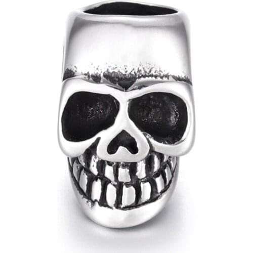 Stainless Steel Skull Bead Polished 6mm Large Hole Beads Metal Charms for DIY Bracelet Jewelry Making Accessories