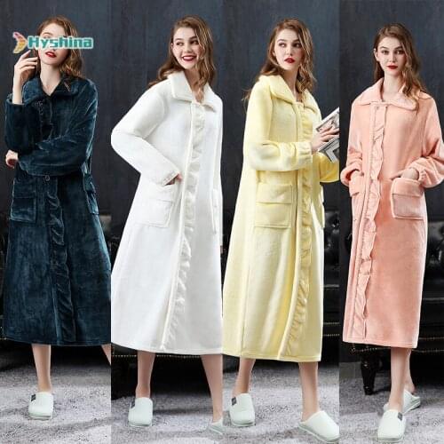 Nightgown Womens Plush and Plush Sweet Little Lapel Nightdress Autumn Winter Flannel Pajamas Home Wear