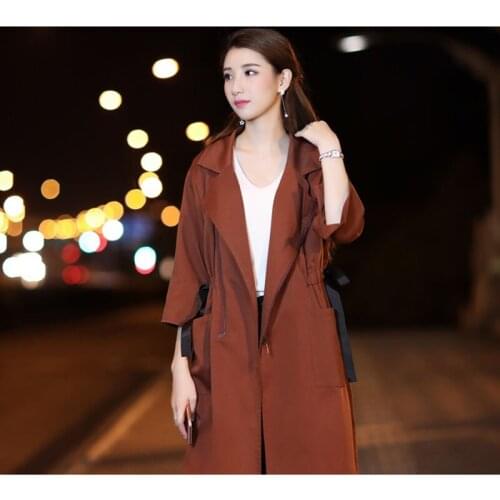 2019 new womens jacket Korean version of the knees seven-point sleeves waist slimming windbreaker A432