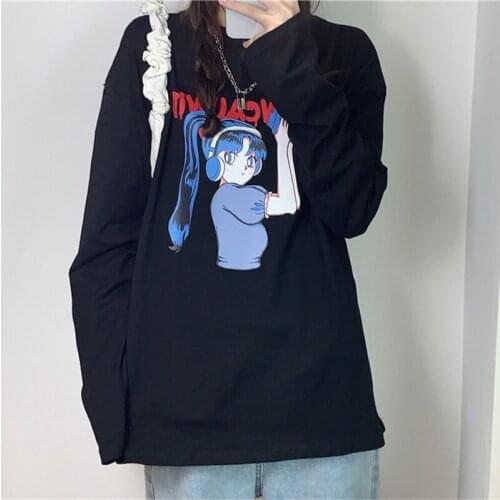 Autumn new style punk women thin long-sleeved sweatshirt Japanese fun cartoon printing Korean Harajuku Overisze loose sweatshirt