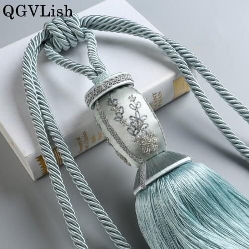 QGVLish 1Pair Handmade Embroidery Curtain Tassel Fringe Brush Tiebacks Straps Hanging Belt Ball Curtain Holder Villa Decor