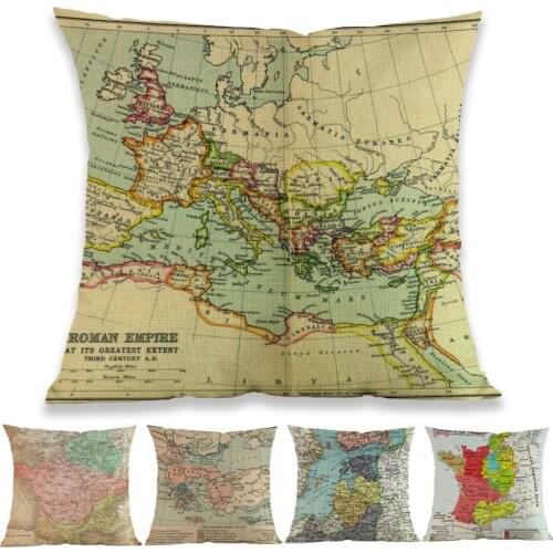 Retro style Vintage Ancient Historical Empire Territory Map Roman Gaul Throw Pillow Case Home Sofa Decoration Cushion Cover